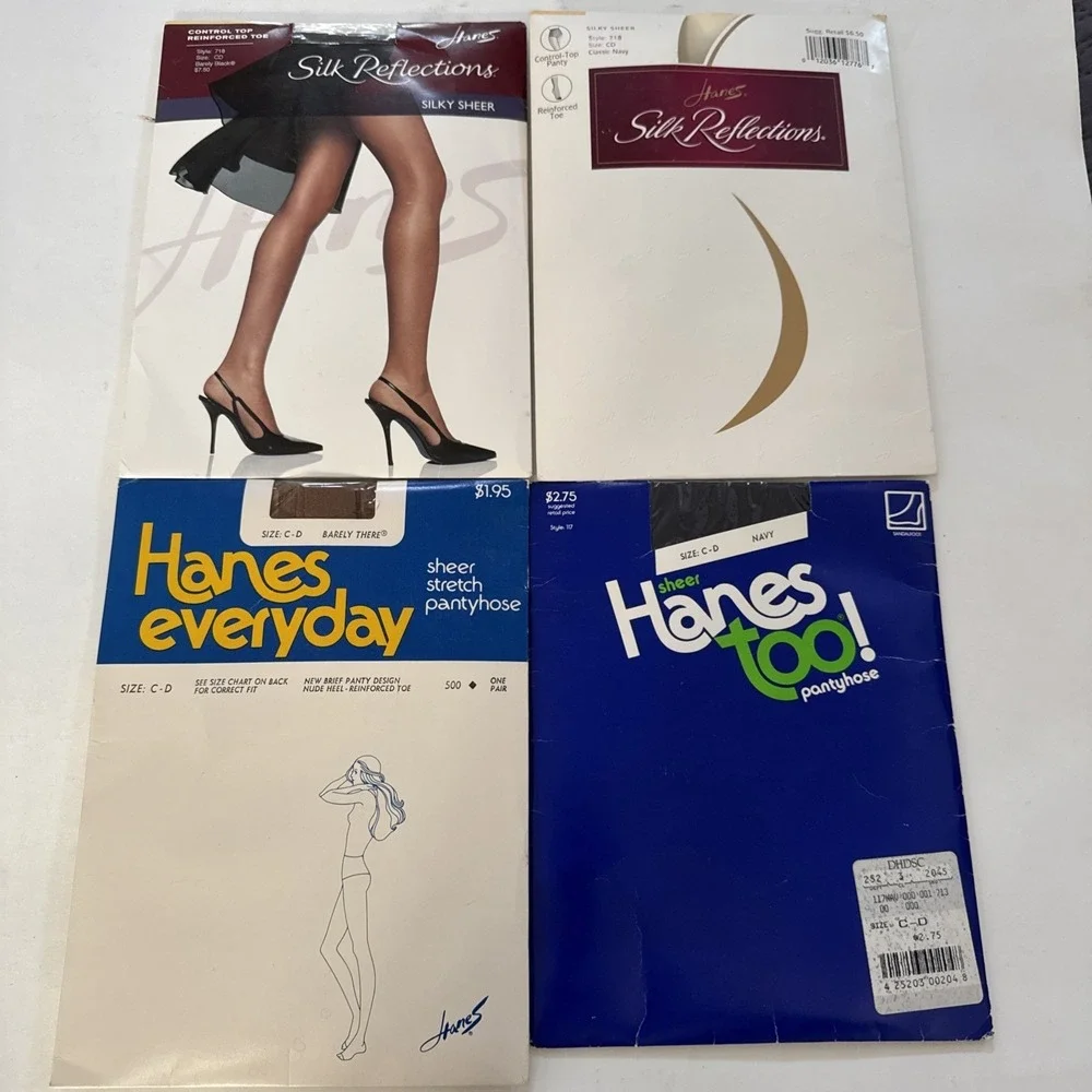 4 Hanes Pantyhose Size CD Silk Re-elections Black Navy Tan Control‎ Top Rein Toe